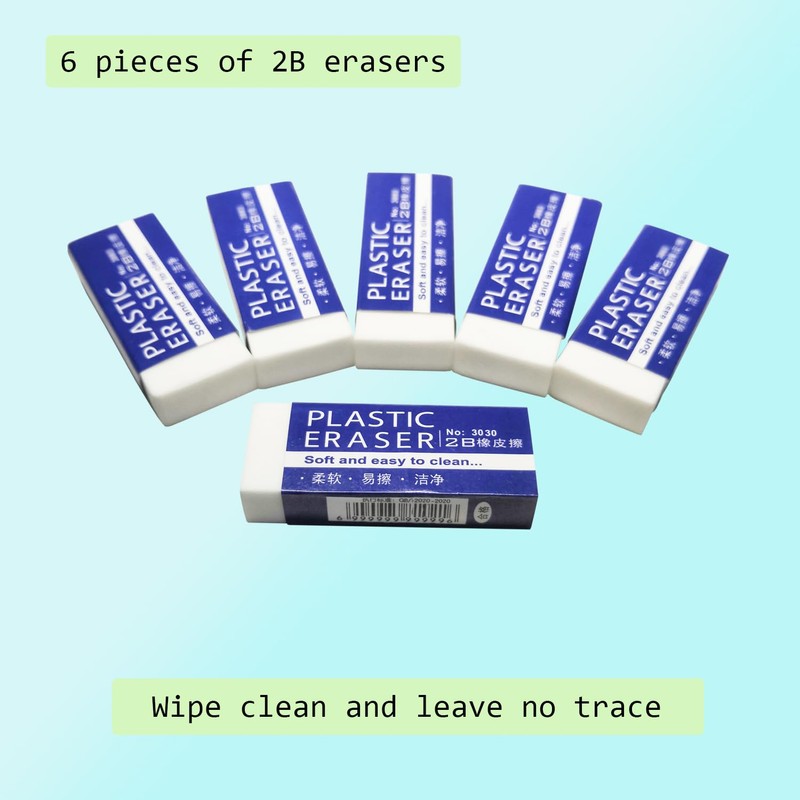 White Erasers, 6 Pack Pencil Erasers Bulk for Supplies Office