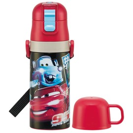 Skater SKDC3-A Children's Stainless Steel Water Bottle, 2-Way Direct Drinking, 14.2 fl oz (420 ml), Cup Drinking, 11.8 fl oz (350 ml), Cars, 23, Kid-friendly Lightweight Type, Boys, Hot and Cold Water