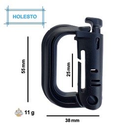 Holesto Plastic Carabiner - Tactical Carabiner Clip Black - Durable Plastic Carabiner Set - Large Carabiner Hook - Molle D-Ring Clip - Outdoor Molle Carabiner - 5 Pieces (Black)
