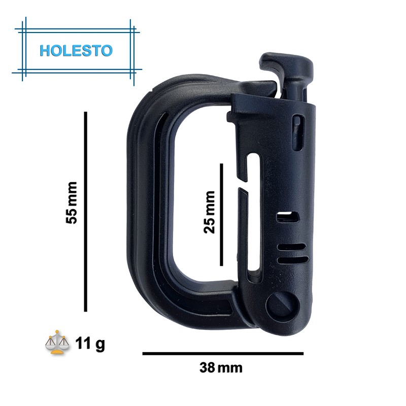 Holesto Plastic Carabiner - Tactical Carabiner Clip Black - Durable