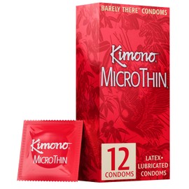 Kimono MicroThin - Paquete de 12 preservativos de látex natural lubricado de alta calidad, más delgados, veganos, sin olor a látex, delgados, fuertes y extra sensibles
