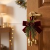 4 Pack Christmas Bow Ornaments with Jingle Bells, Pine Cone