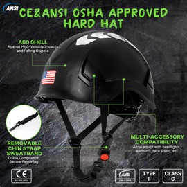 Aolamegs Type 2 Hard Hat with Chin Strap - Type II Class C OSHA Approved Hard Hats, Vented Safety Helmet Hard Hat with EPS Foam Liner, 6 Point Suspension Construction Helmet Hard Hats Work for Men