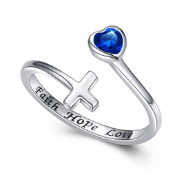 Faith Hope Love Jewelry for Women - 925 Sterling Silver Cross Adjustable Wrap Ring Y-pendant Necklace Inspirational Jewelry Gift for Girlfriend Ladies (Sapphire)