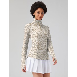 LOMON Women's Long Sleeve Shirts Sun Protection 1/4 Zip Summer Quick Dry Hiking Shirts Quarter Zip Pullover Women（Khaki Zebra,XL）