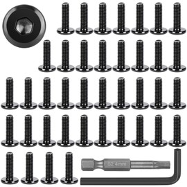 Pack of 40 M5 Screws, M5 x 12 mm Flat Head Screws with Manual Allen Key and Electric Hex Socket Bit, Black Rounded Head Screws for Furniture Assembly, Woodworking