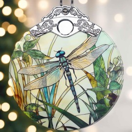 Christmas Ornaments, Dragonfly Hanging Christmas Decor, Stained Glass Suncatcher, Double-Sided Dragonfly Glass Ornaments for Christmas Tree, Christmas Tree Ornaments