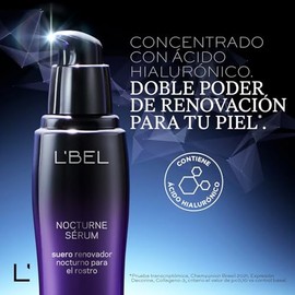 L'BEL - Nocturne Sérum Antiedad Concentrado 30 ml, Tratamiento Nocturno en Suero, Antiarrugas con Ácido Hialurónico, Piel Hidratada, Rápida Absorción, para Todo Tipo de Pieles