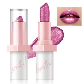 HOSAILY Metallic Hot Pink Lipstick Long Lasting, High Shine Glitter Diamond Creamy Lipstick Transfer Proof, Shimmer High Impact Lip Color Full Coverage Non Stick Cup Lightweight Lip Makeup#22