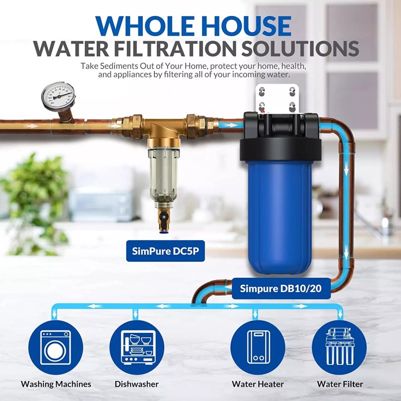 Universal Reusable Whole House Spin Down Sediment Water Filter Pre-Filter