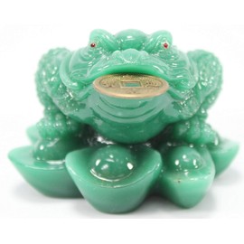 Fortune Coin Green Money Toad/Frog/Chan Chu - Feng Shui Chinese Charm of Prosperity Decoration
