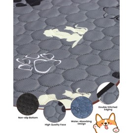 Washable Pee Pads for Dogs, 2 Pack Reusable Puppy Pads, Waterproof Pet Pee Pads for Dog Potty Training, Extra Large Dog Pee Pads for Crate, Playpen, and Whelping, Durable and Absorbent, Grey 24"x36"