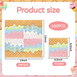 100Pcs Summer Ice Cream Paper Napkins, Pink Blue Ice Cream Double Printed Napkin 6.5x6.5 inch Disposable Hand Towels Luncheon Dinner Paper Napkins for Home Kitchen Party SuppliesTable Decorations