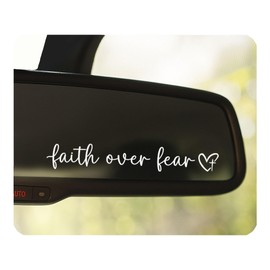 3 x Faith Over Fear Decal, Rear View Mirror Decal, Faith Car Mirror Vinyl Sticker, Bible Verse Christian Gift, Church Teacher Gift, Religious Stickers, 3.5" (White)