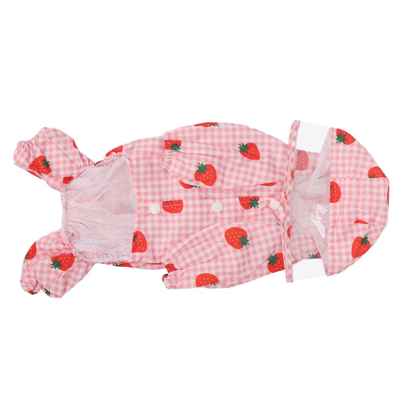 Dog Raincoat Hooded Reflective Breathable Lightweight Strawberry Patterns Puppy Rain