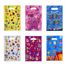 Lyxhag 60pcs Multicolor Birthday Party Bags, 6.54 x 9.9 inches, Plastic, Assorted Colors, 6 Styles, Candy, Cookie, Goodie Bags, Party Favor Bags