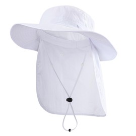 Magracy Unisex UPF 50+ Wide Brim Sun Hat with Neck Flap Breathable Adjustable Safari Hat for Outdoor Fishing Hiking White