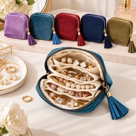 Velvet Jewelry Organizer Pouch for Travel – Zipper Storage with Soft Finish for Rings, Bracelets & Earrings