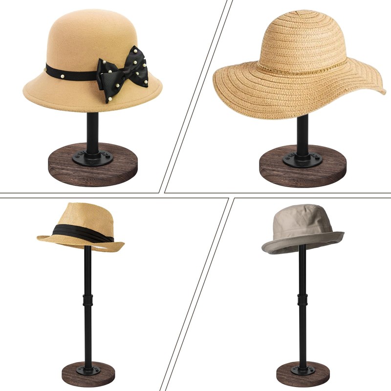 Vrietina 4Pcs Tabletop Hat Stand Cap with Height Adjustment, Industrial