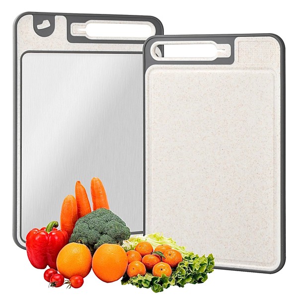 Mapille Stainless Steel Chopping Board - Double-Sided Non-Slip & Antibacterial,