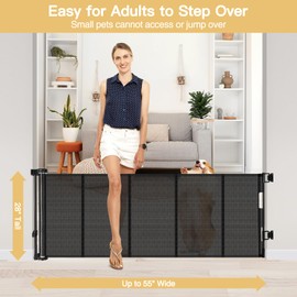 Reinforced 28 Inch Tall Retractable Dog Gate Small Baby Gate - Easy Step Over Dog Gate Short Pet Gate with Support Rods, 55" Wide Retractable Baby Gate for Stairs, Puppy Gates for Doorways, Black