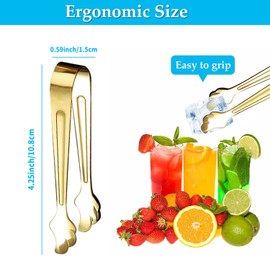 WUBAYI 6Pcs Stainless Steel Ice Sugar Tongs, Sweet Tongs, Ice Tongs, Small Kitchen Tongs, Thickened Mini Serving Tongs, Party Food Drink Coffee Cube Icing Kitchen Tongs (Gold)