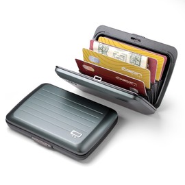 ÖGON -DESIGNS- Aluminum card holder with metal lock, RFID protection against fraud and demagnetization, compact wallet, Smart Case OSLO model (Aluminum Platinum)