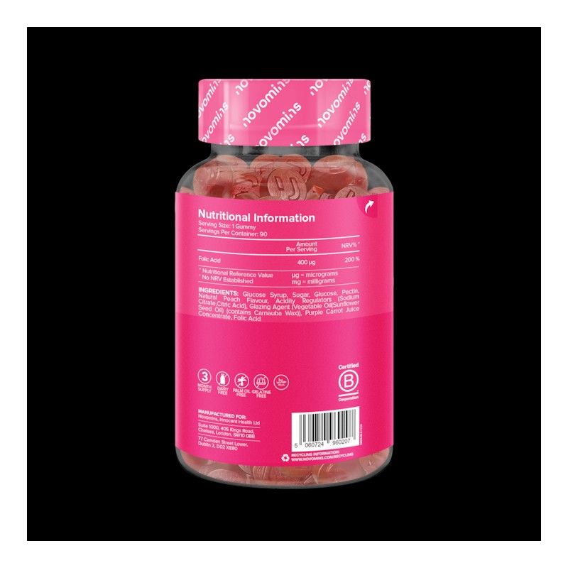 Novomins Folic Acid Peach-Flavoured Folic Acid 30 Gummies