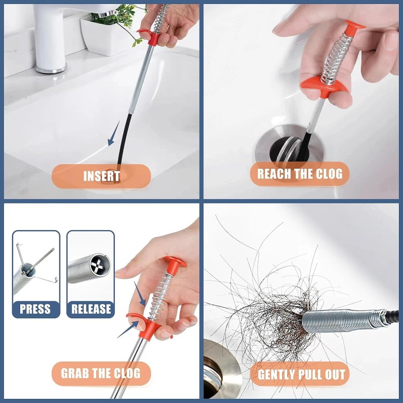 KeyFar 35.5inch Drain Clog Remover(1pcs), 25inch Drain Snake Hair Remover(6pcs)