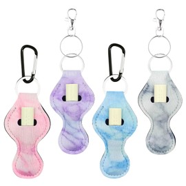 KUKEANVO 4 Pcs Chapsticks Holder Keychain for Lipstick, Lip Balm Key chain Holder with Clip, Lip Gloss Holder Keychain, Stocking Stuffers for Women