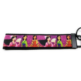 Mulan on Black Key fob Strap or Key - Purse or Wallet Strap Wristlet