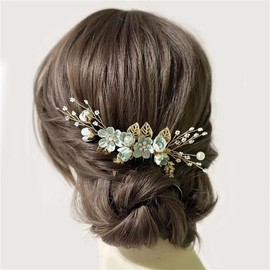 DANRENPANG Bride Wedding Hair Comb Pearl Flower Hair Piece Rhinestone Bridal Hair Accessories for Women (burgundy)