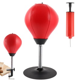 Oungy Punch Bag for Desk with Table Clamp, Boxing Ball with Strong Suction Cups, Standing Punch Bag Children for Stress Relief, Heavy Duty Hanging Boxing Ball for Office Table and Counter (Red-Black)