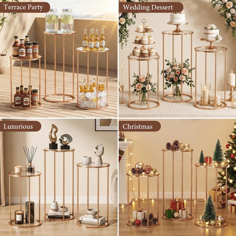 OIHYA 3PCS Cylinder Stands for Parties, Gold Metal Plant Cylinder