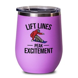 Snowboarding Pink Edition Wine Tumbler 12oz - Lift lines - Ski Snowboard Goggles Snowboarder Skiing Snowboarding Gift Skiers Hiking Mountain