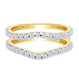 AFFY Round White Cubic Zirconia Enhancer Guard Ring In 14K Yellow Gold Over Sterling Silver Jewelry For Women (2.00 Cttw) Ring Size-7.5