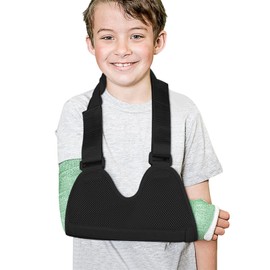 Kids Arm Sling with Removable Metal Splints, Shoulder Immobilizer for Kids Broken Arm, Mesh Medical Sling for Shoulder Injury, Adjustable Shoulder Sling Support for Left and Right Arm (Black)