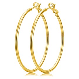 Senteria Gold Hoops Earrings for Women,14K Gold Plated Hoop Earrings Large Gold Hoops Earrings Hypoallergenic Lightweight Big Thin Gold Hoops Earrings 50MM