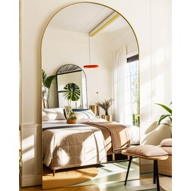 KOMCOTE Full Length Floor Mirror - 77x38 Inches Oversized Arched Wall Mirror, Gold Standing Mirror for Bedroom, Living Room, Dressing Room - Elegant Freestanding & Leaner Mirror for Home Decor