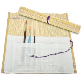 Bambus-Pinseltasche Rolltasche Maltasche | mit 10 Fächern | 33 x 36 cm ?