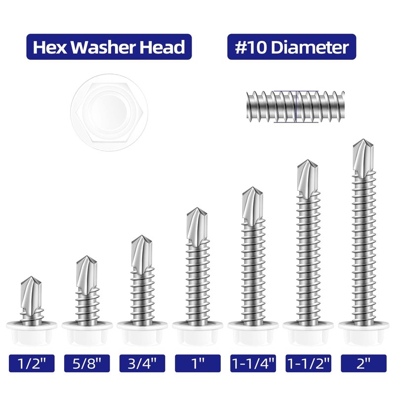 Etauwe #10 x 3/4" Hex Washer Head Self Tapping Screws,