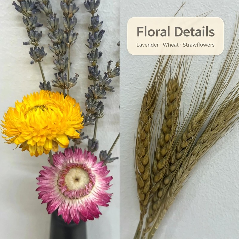 2‑Pack Shatter‑Resistant Vase Set with Natural Dried Flowers, Black and