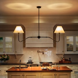 JSDORSY 2-Light Modern Linear Chandelier for Dining Room, 55 Inch Farmhouse Kitchen Island Lighting with White Fabric Shades, Hanging Lighting Fixtures for Living Room Bedroom