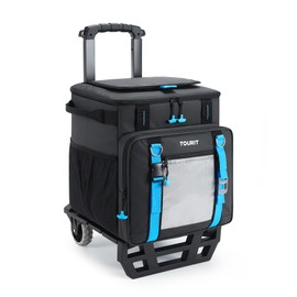 TOURIT 30L/50-Can Cooler with Wheels - 16Hrs Ice Retention Rolling Cooler with Retractable Handle & Oversized All-Terrain Tires, PU-Coated Waterproof Soft Cooler Bag for Camping, Beach Travel, Picnics