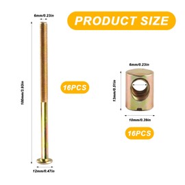 16 Pcs M6 Bolts and Nuts Set, Furniture Bolt and Nut Set, Furniture Screws and Bolts, Bed Bolts, Hex Socket Head Cap Screws and Barrel Nuts for Cots Crib Headboard Screws Furniture Fixings(100mm)