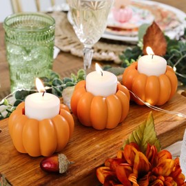 Kate Aspen 2-in-1 Orange Pumpkin Candlestick Holders, Taper Candle, Tealight & Votive Candle Holders (Set of 6), Dining Table Decor, Shelf Decor, Centerpiece