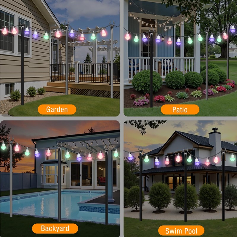 FHNFHN String Light Poles 4 Pack,10FT Metal String Light Poles