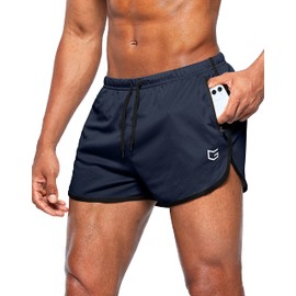 G Gradual - Pantalones cortos de correr para hombre, 3 pulgadas, secado rápido, para gimnasio, atletismo, con bolsillos con cierre, marino, X-Large