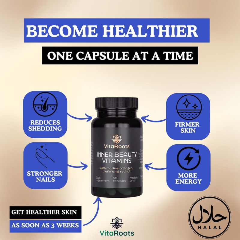 Inner Beauty Vitamins, with Marine Collagen, Retinol and Biotin