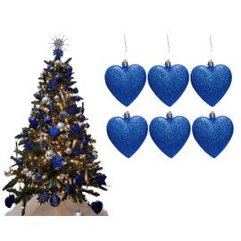 Simply Products 6 Heart Baubles - Great Christmas Tree Decorations, Glitter Heart Baubles (Royal Blue Glitter)
